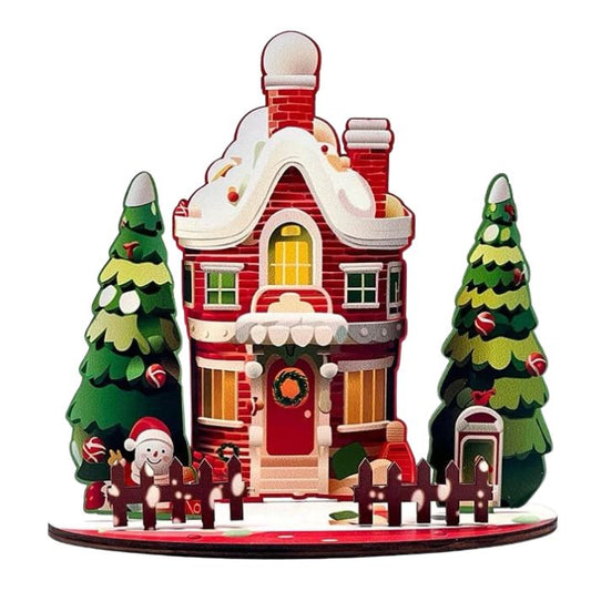 21x15cm Wooden Christmas House Tabletop Decoration
