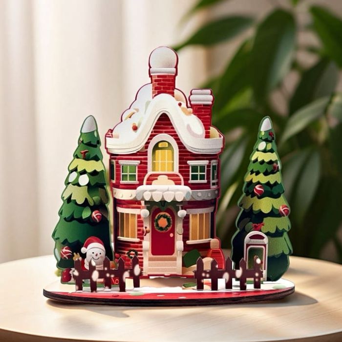 21x15cm Wooden Christmas House Tabletop Decoration