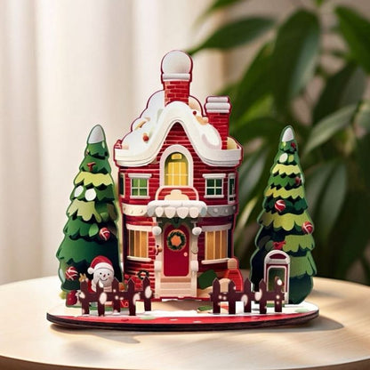 21x15cm Wooden Christmas House Tabletop Decoration