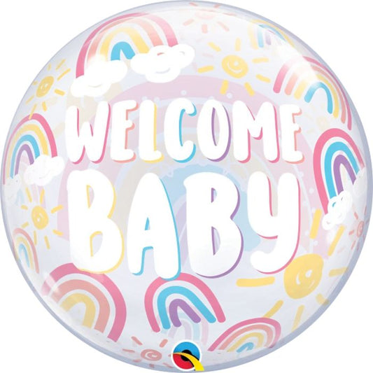 22 Inch Welcome Baby Boho Rainbows Bubble Balloon Q24902