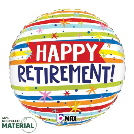 18 Inch Happy Retirement Stripes Round Foil Balloon B26465