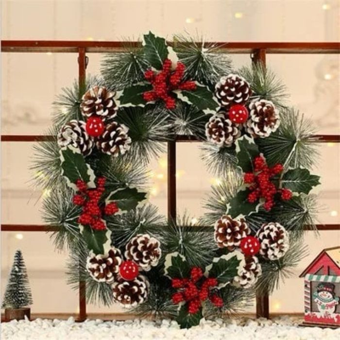 30cm PVC Brush Pine Cone Wreath 24H145-30