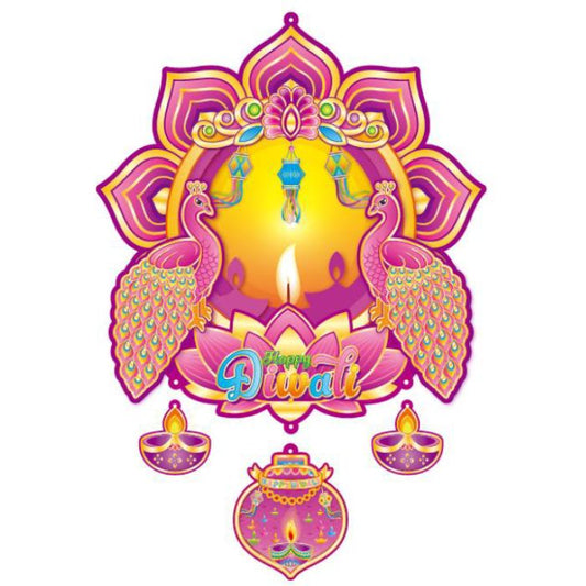 30cm x 42cm Diwali Glitter Peacock Hanging Decoration 3119-30