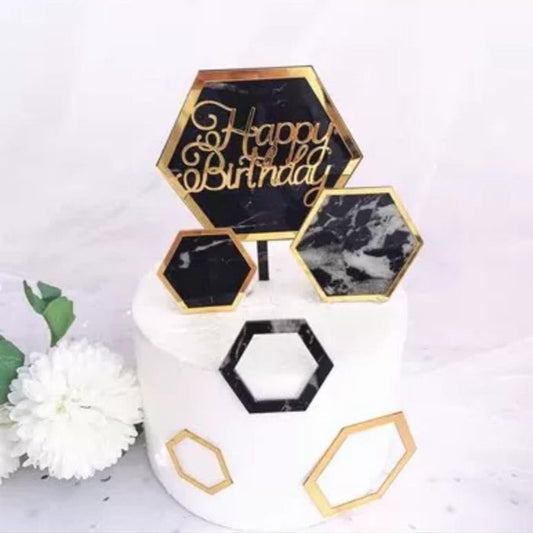 Happy Birthday Marble Acrylic Cake Topper Set