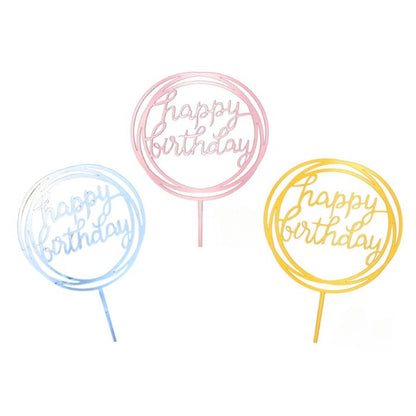 Acrylic Round Happy Birthday Cake Topper