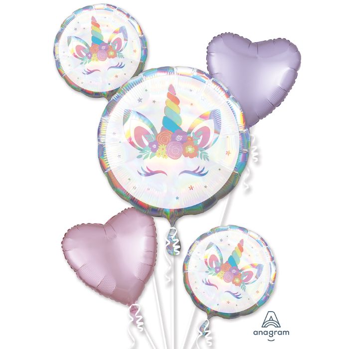Iridescent Unicorn Party Balloon 5pc Bouquet 41060