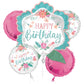 Free Spirit Happy Birthday Floral Balloon 5pc Bouquet 43049