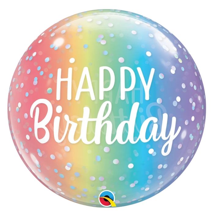 20 Inch Happy Birthday Pastel Ombre Bubbles Balloon Q13232