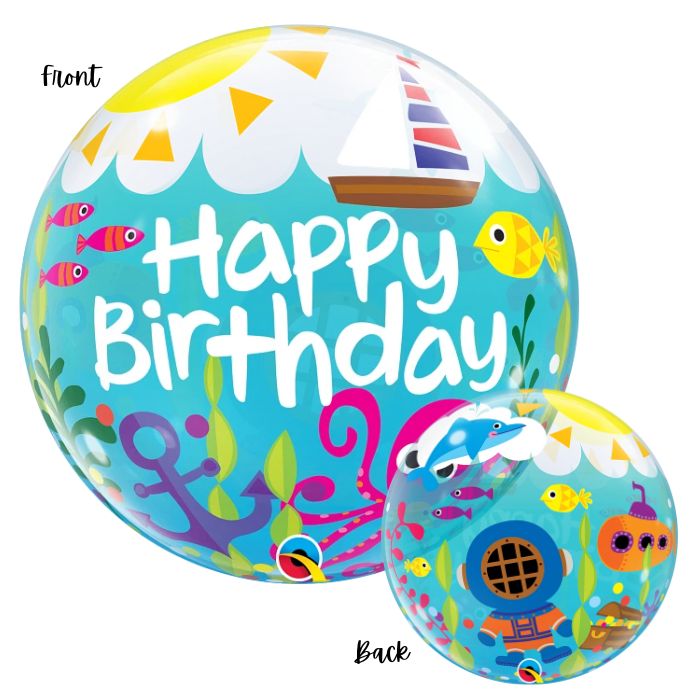 22 Inch Happy Birthday Maritime Nautical Bubbles Balloon Q15731