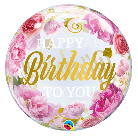 22 Inch Happy Birthday Floral Bubbles Balloon Q18649