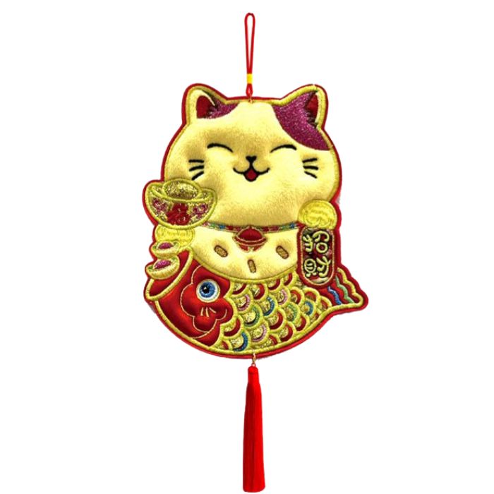 CNY 15x45cm Embroidery Fortune Cat Koi (Right) HX327-12