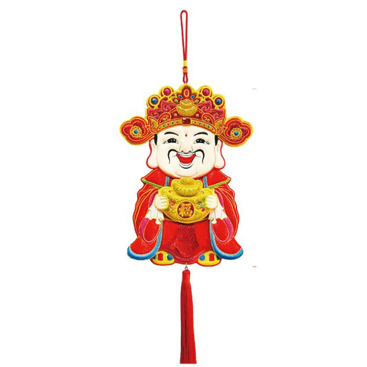CNY 30x45cm Embroidery God Of Fortune Holding Ingots HX600-311