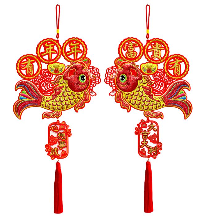 CNY 33x75cm Embroidery Koi Hanging Decoration HX019