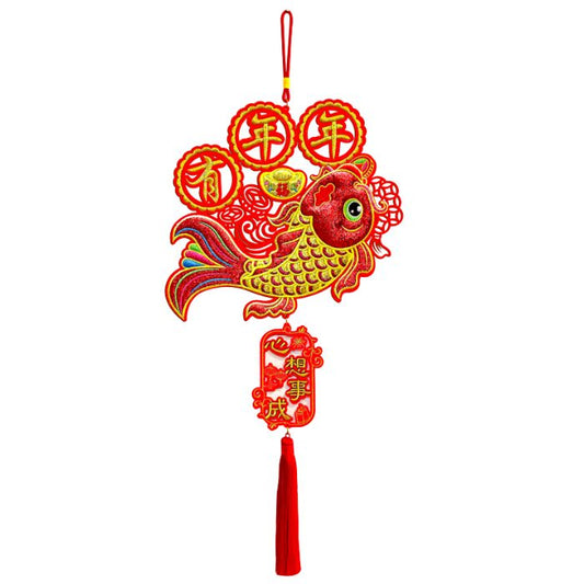 CNY 33x75cm Embroidery Koi Hanging Decoration HX019