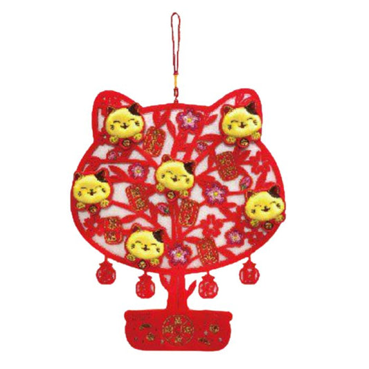 CNY 34x43cm Embroidery Fortune Cat Tree HX330-21