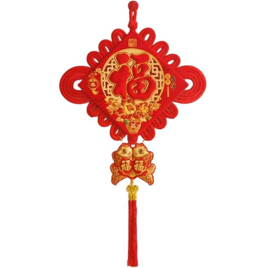 CNY 40cm Velvet Square Floral Fu Knot