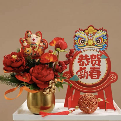 CNY Twin Lion Dance Drum Tabletop Decoration XN2024