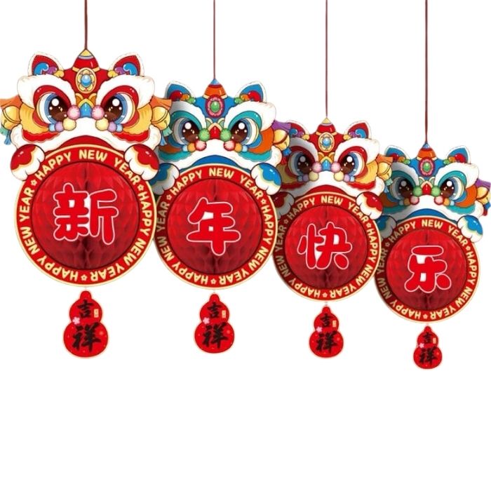 CNY 4pc Hanging Honeycomb Lion Dance (XNKL) XNFW-01