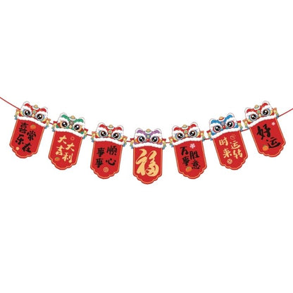 CNY 7pc Lion Dance Wordings Paper Garland F43