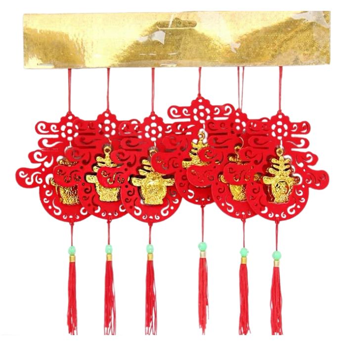 CNY Non-woven Gold Mini Hanging Decoration 6pcs