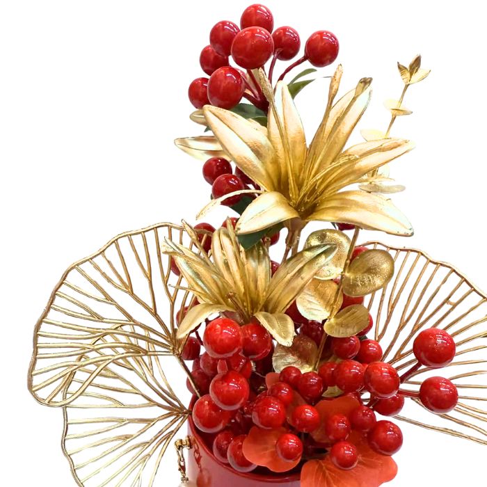 CNY Red Berries Gold Flower Pearl Pot JS-26180