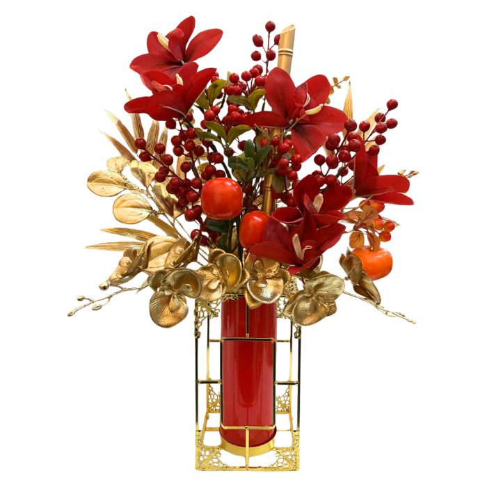 CNY Red Gold Flower Bamboo Floral Vase Set JS-2682
