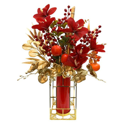 CNY Red Gold Flower Bamboo Floral Vase Set JS-2682