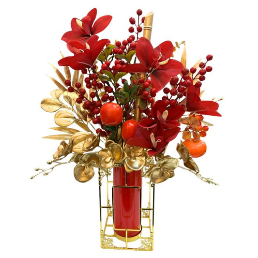 CNY Red Gold Flower Bamboo Floral Vase Set JS-2682