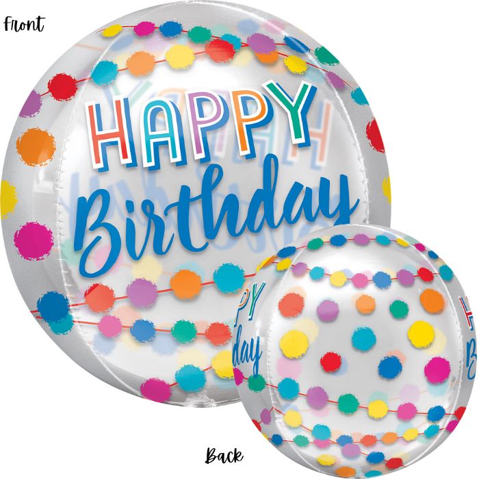 15 Inch Rainbow Puffs Happy Birthday Orbz Foil Balloon A41265