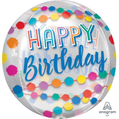 15 Inch Rainbow Puffs Happy Birthday Orbz Foil Balloon A41265