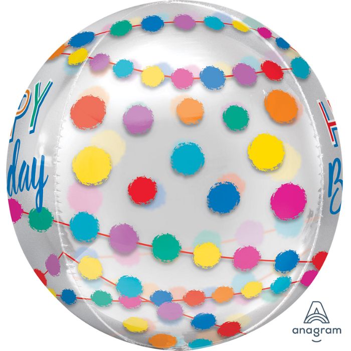 15 Inch Rainbow Puffs Happy Birthday Orbz Foil Balloon A41265