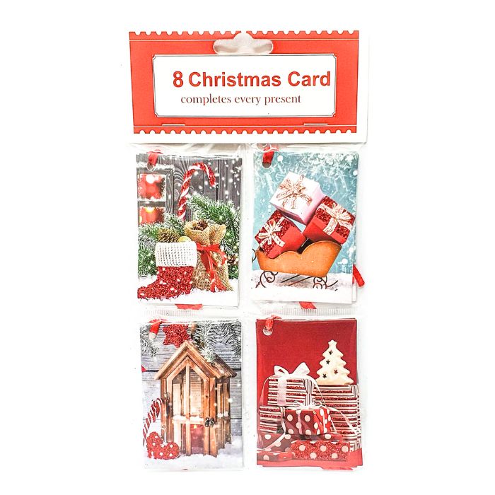 8pc Glitter Christmas Gift Cards 996 (Assorted)