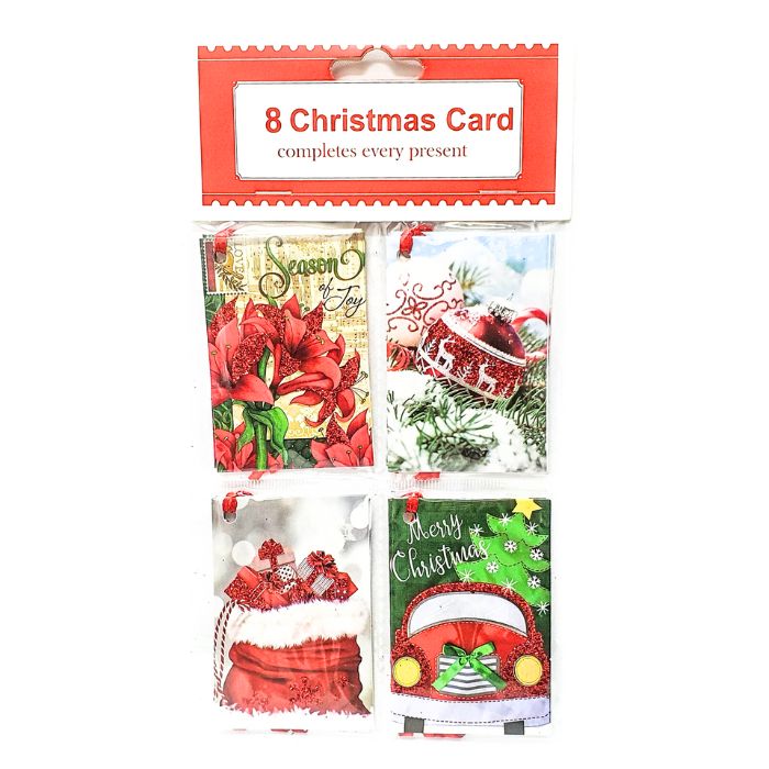 8pc Glitter Christmas Gift Cards 996 (Assorted)