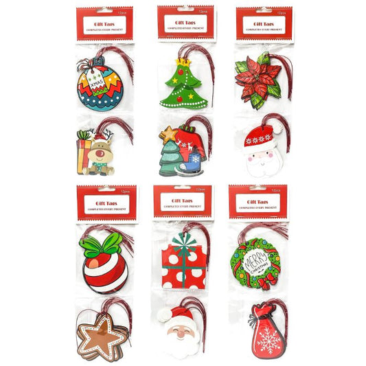 12pc Glitter Christmas Gift Tags 995 (Assorted)