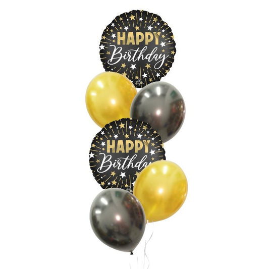 Gold Black Birthday Theme Helium Balloon Bouquet