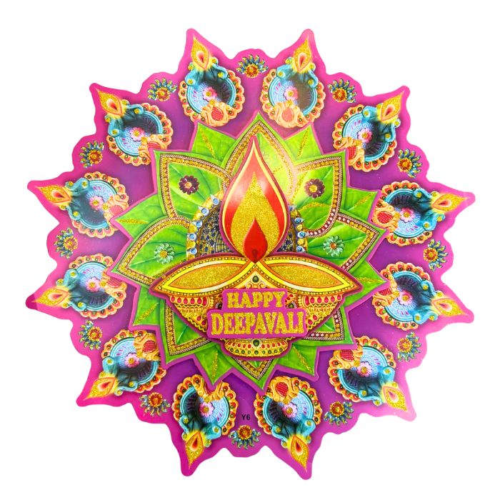 37x37cm Happy Deepavali Round Lamp Glitter Decoration Y-6