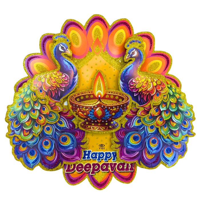 37x53cm Happy Deepavali Twin Peacock Paper Decoration Y151