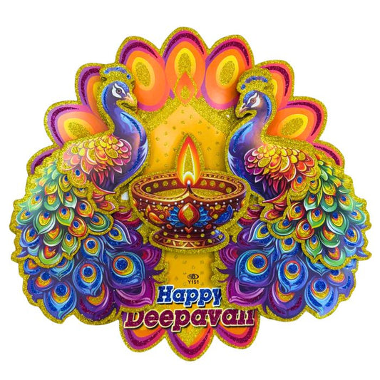 37x53cm Happy Deepavali Twin Peacock Paper Decoration Y151