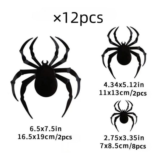 Halloween 3D Assorted Spiders Decoration (12pcs)