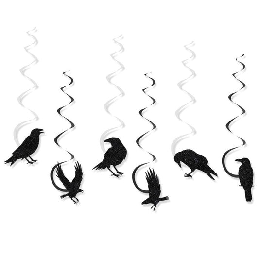 Halloween Spiral Hanging Crows (6pcs)
