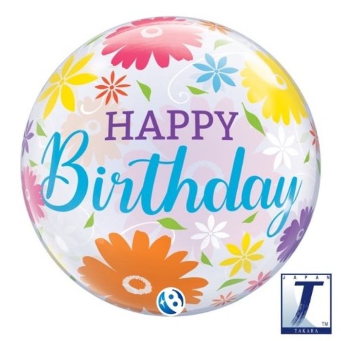 22 Inch Birthday Flowers and Filigree Bubble Balloon JP00010
