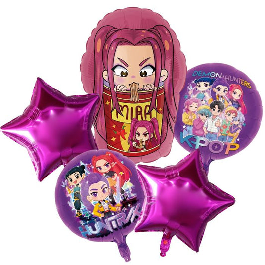 Kpop Demon Hunters Cup Noodle 5pc Foil Balloon Bouquet (Mira)