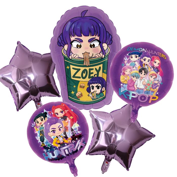 Kpop Demon Hunters Cup Noodle 5pc Foil Balloon Bouquet (Zoey)