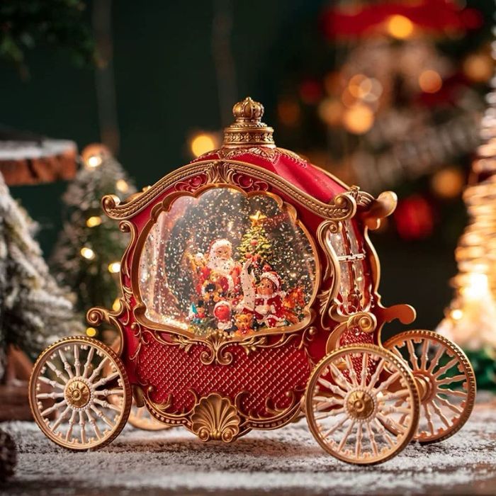 LED Santa Christmas Carriage Glitter Ornament With Music