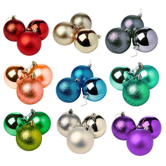 Mixed Glitter Shiny Plain Christmas Balls (Assorted)
