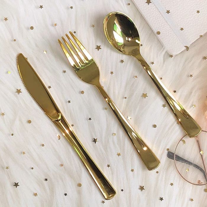 Shiny Gold Plastic Utensils (25pc)