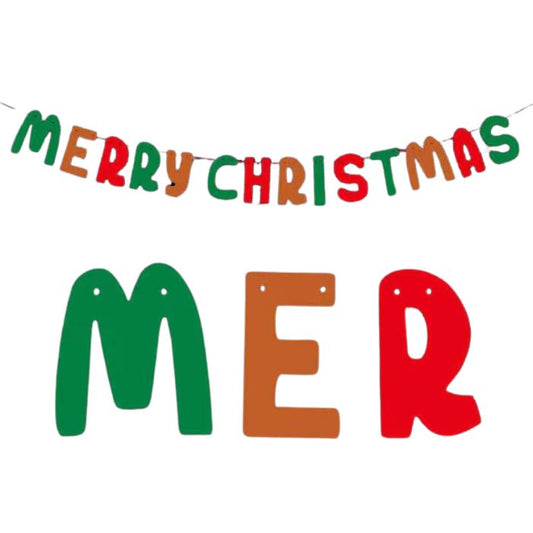 Non-woven Merry Christmas Hanging Garland (Red Green Brown)