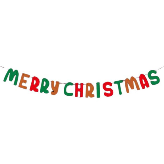 Non-woven Merry Christmas Hanging Garland (Red Green Brown)