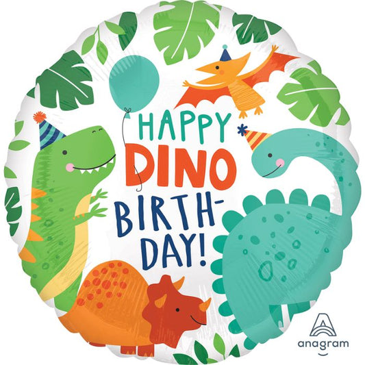 17 Inch Dinomite Happy Birthday Round Dinosaur Foil Balloon A40667