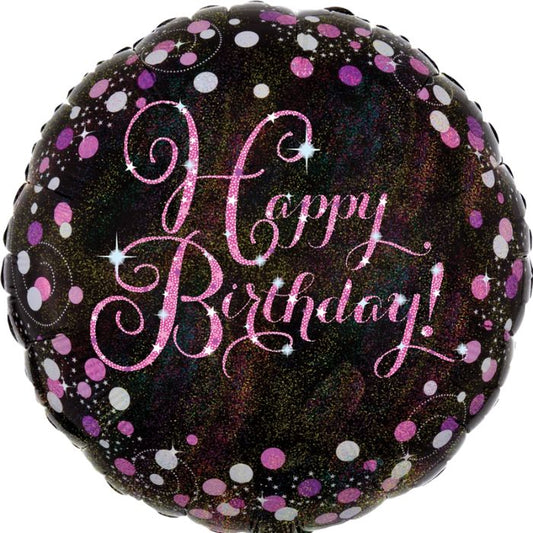 18 Inch Pink Happy Birthday Celebration Hologram A33782